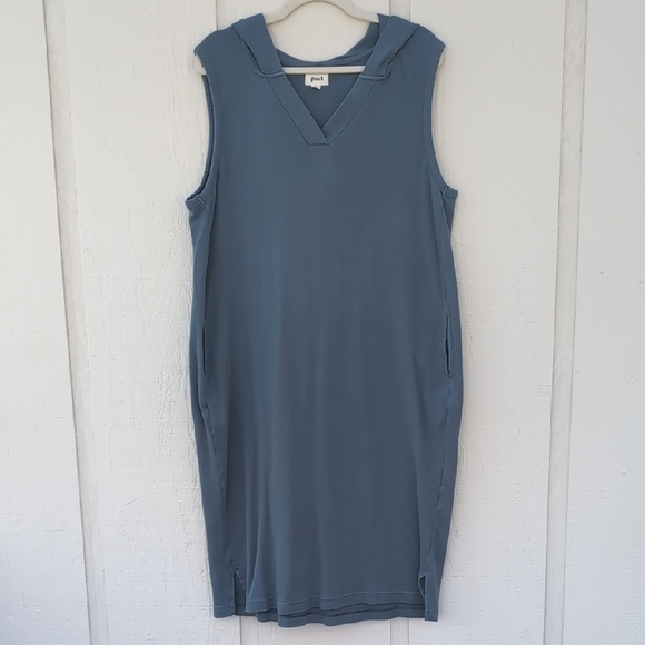 Pact Slate Blue Sleeves V-Neck Midi Dress Size XL With Pockets - Picture 1 of 10